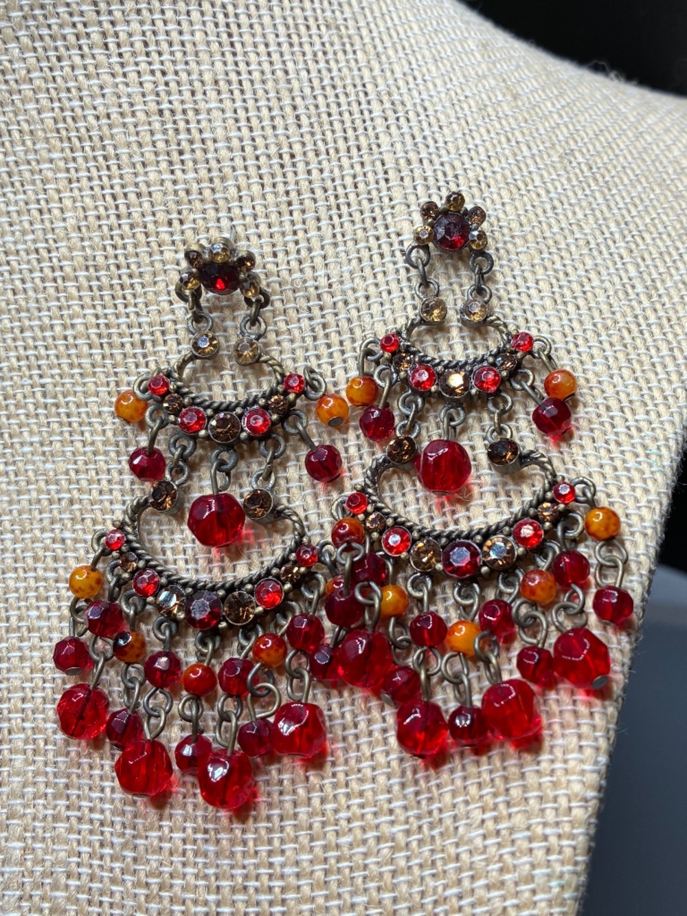 Delicate burgundy Boho chandelier earrings